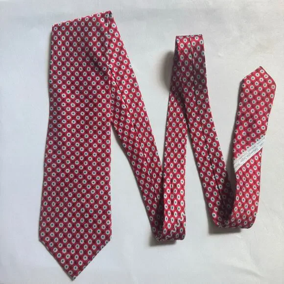 Ermenegildo Zegna Men’s 100% Silk Italian Tie Red Geometric Dot Classic Luxury - Picture 4 of 9